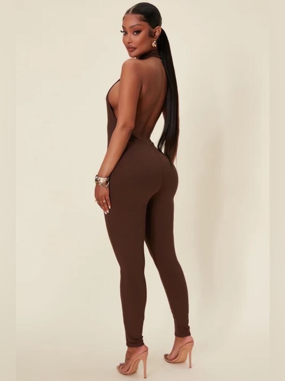 Fashion Nova Chocolate Halter Neck Jumpsuit - Picture 5 of 8